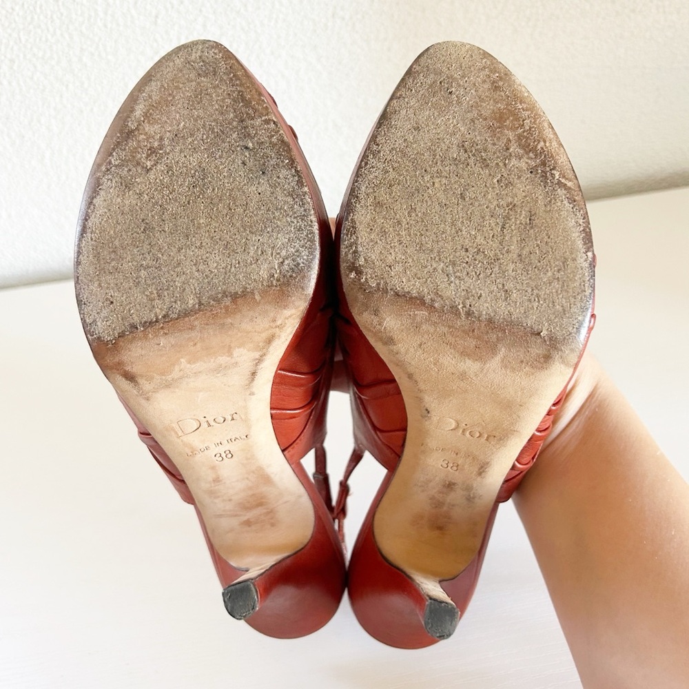 Dior Gipsy Vintage John Galliano Slingback D Charm Red Leather Heels Size EU 38 - Picture 13 of 14